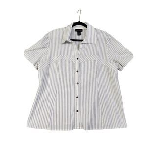 Lane Bryant Womens Button Down Blouse Top Plus Size 18/20 White Metallic Stripe